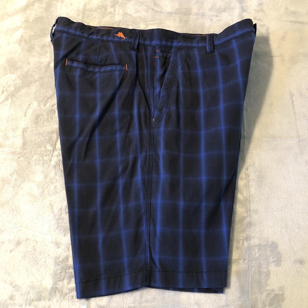Tommy‎ Bahama Paradise Tech Shorts Mens 35 Blue Plaid Nylon Spandex Golf *Stains - Picture 7 of 16